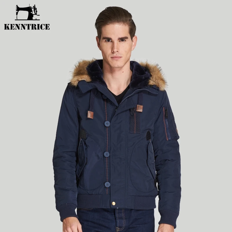 

New Arrival Casual Hoodies Parkas Men Winter Thick Jacket  Zippers Fur Hoodies Jackets Solid Man Hooded Coat Blue