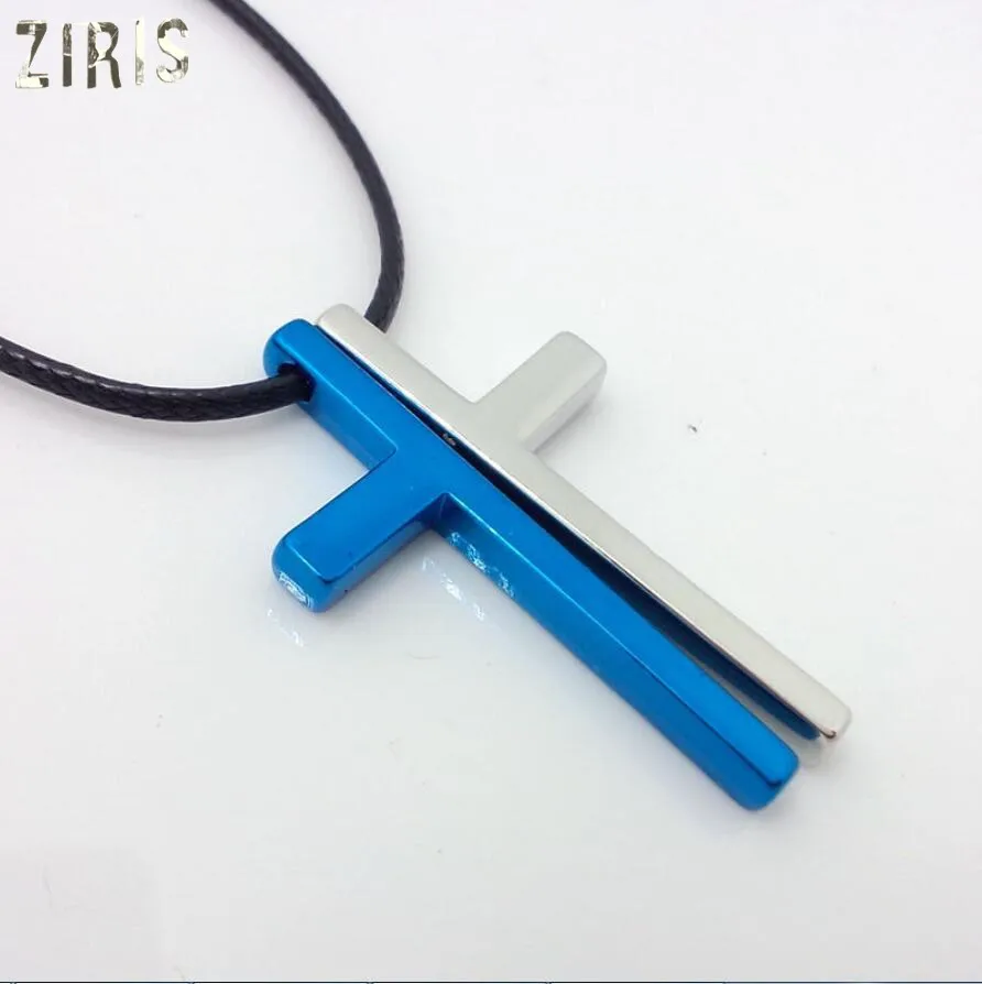 Image Double color personality cross lovers LOVE YOU bible pendant titanium steel necklaces