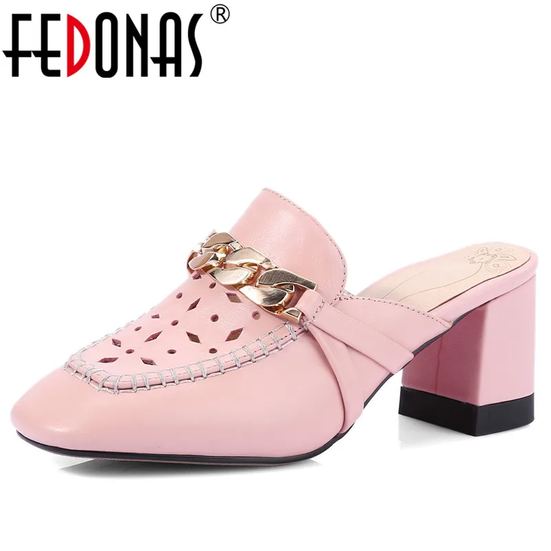 

FEDONAS Summer Women High Heels Sandals Cut-outs Square Head Fashion Genuine Leather Shoes Woman Comfort Rome Style Sandals