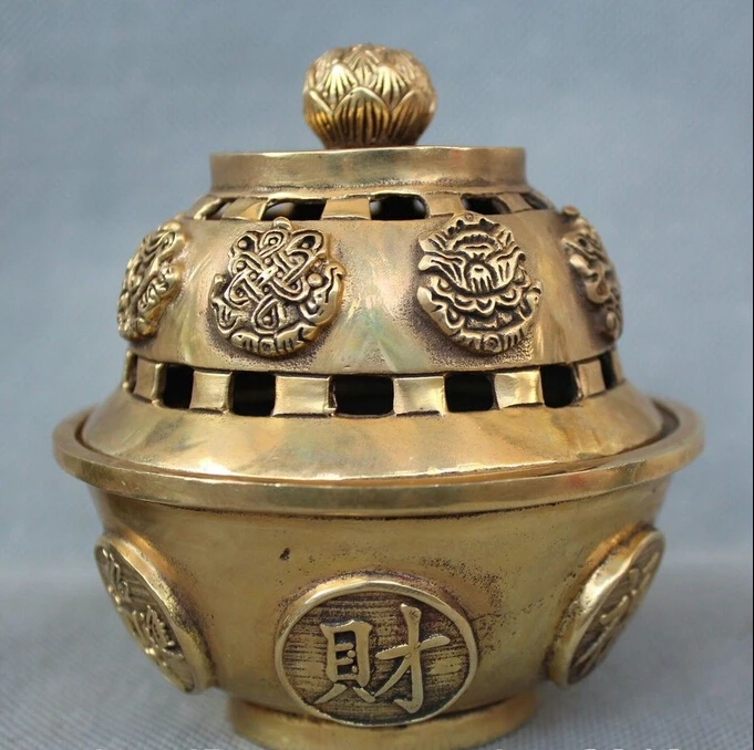 

Tibet Tibetan Buddhism Religion Brass 8 Auspicious symbol Incense Burner Censer