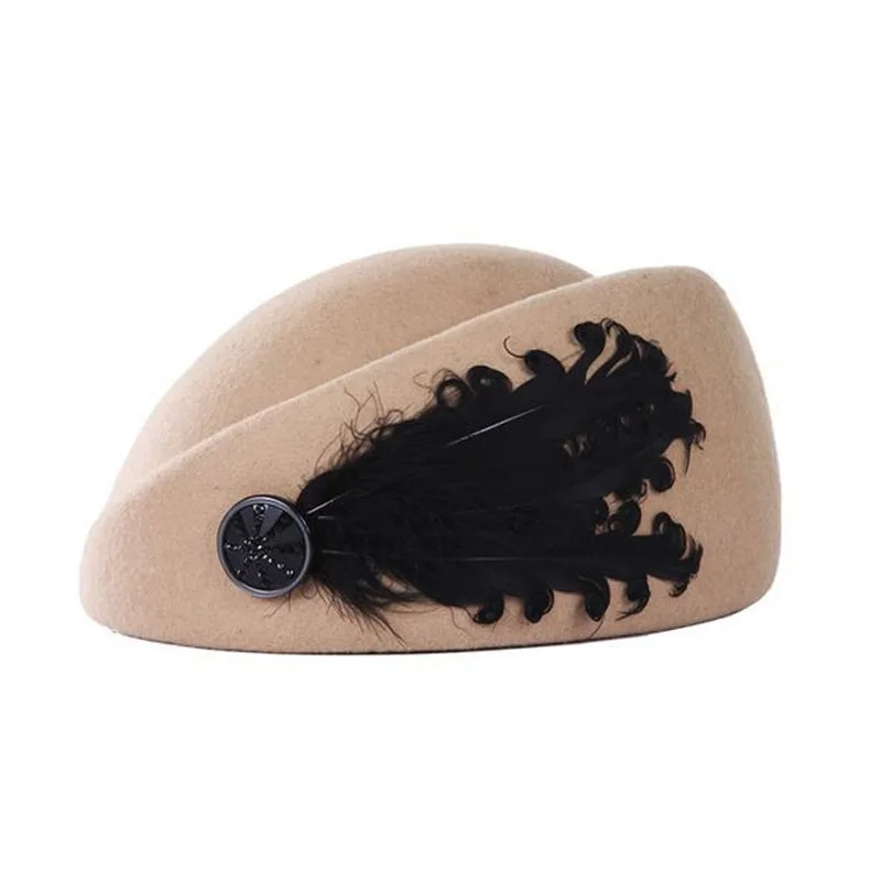 Новая Винтажная шерстяная фетровая шляпа Shipform шапочка стюардессы Женская Чистая шерстяная джазовая зимняя теплая Модная шапка для женщин 9 цветов