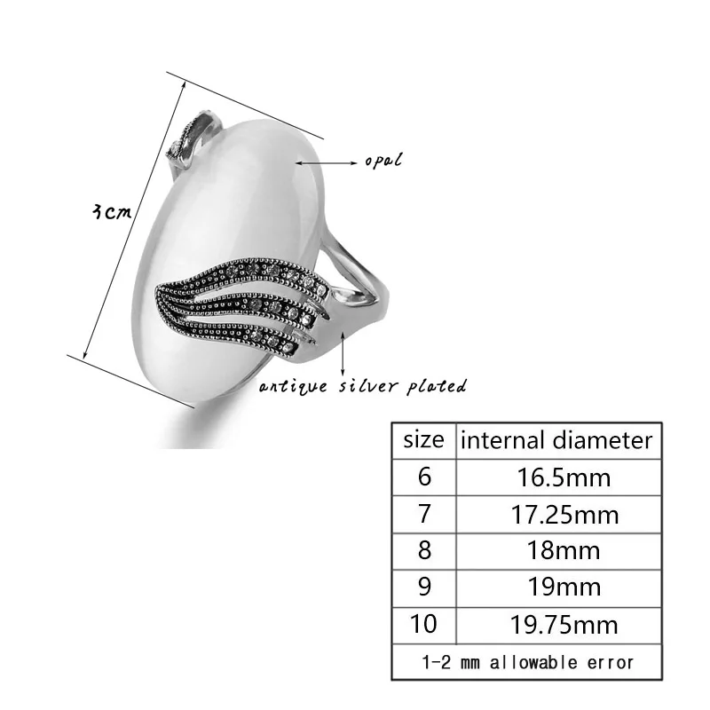 SINLEERY Винтаж Большой опал камень женские кольца античный серебряный цвет обручальное кольцо ювелирные изделия подарок Размер 6 7 8 9 10 JZ621 SSC