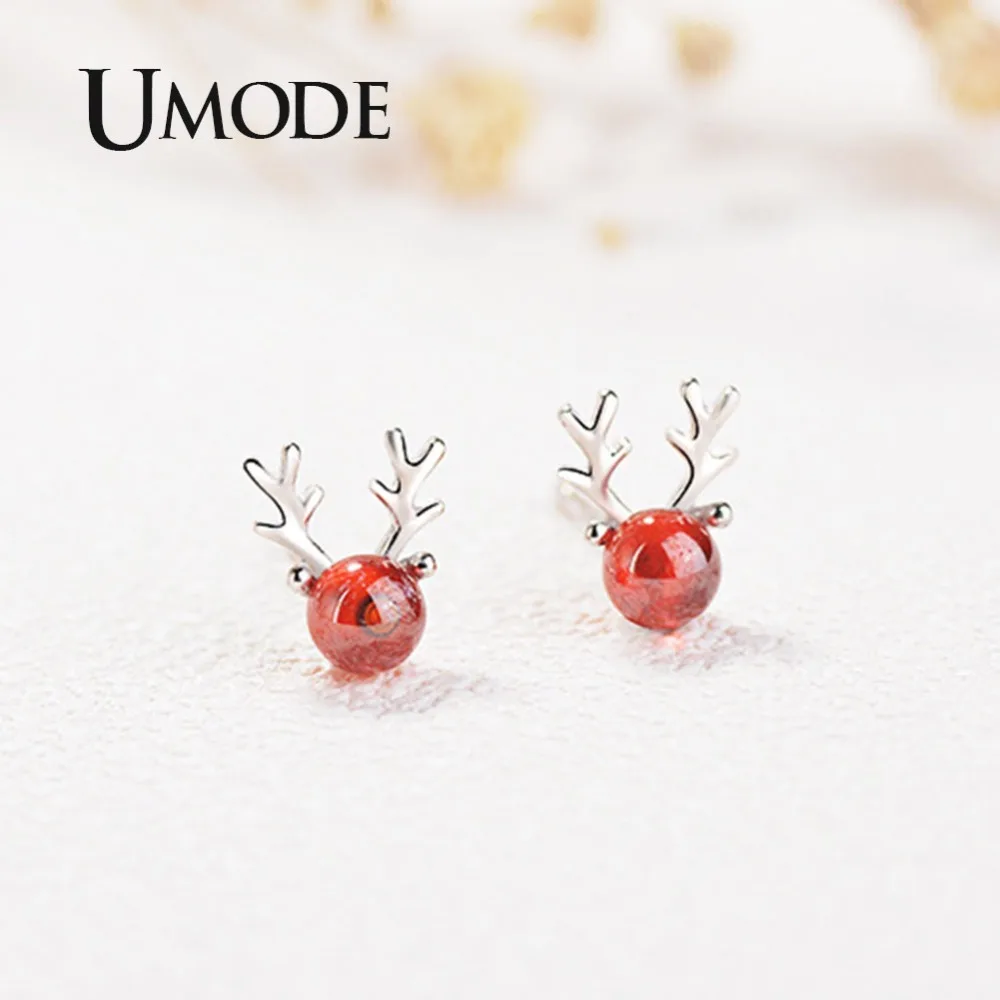 UMODE новые модные красные рога оленя серьги гвоздики для женщин белые золотые
