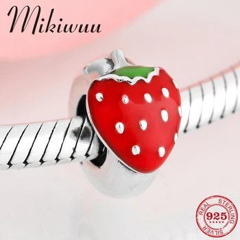 

925 Sterling Silver Red Strawberry Enamel fine diy Stopper spacer bead Jewelry making fit Original Pandora Charms Bracelet