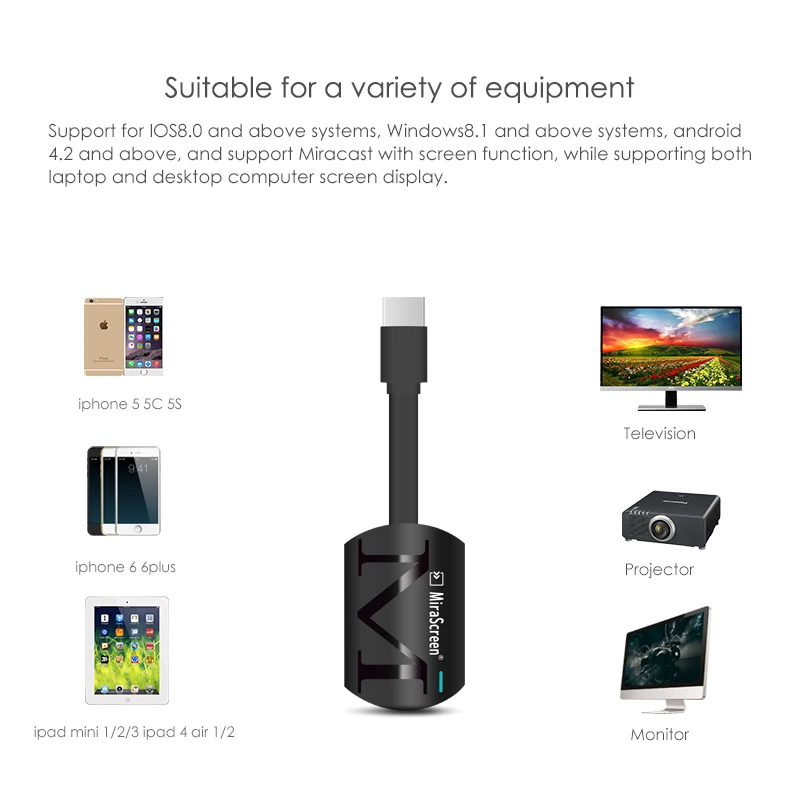 Mirascreen Airplay 1080P/720P Wireless WiFi Display TV Dongle Receiver HDMI TV Stick Android Miracast for TV