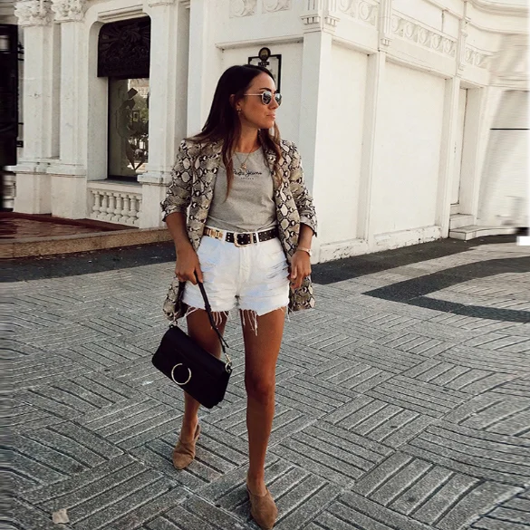 Mr.nut 2019 new women's snake print long-sleeved slim jacket small suit  Cotton  Office Lady  women blazers and jackets