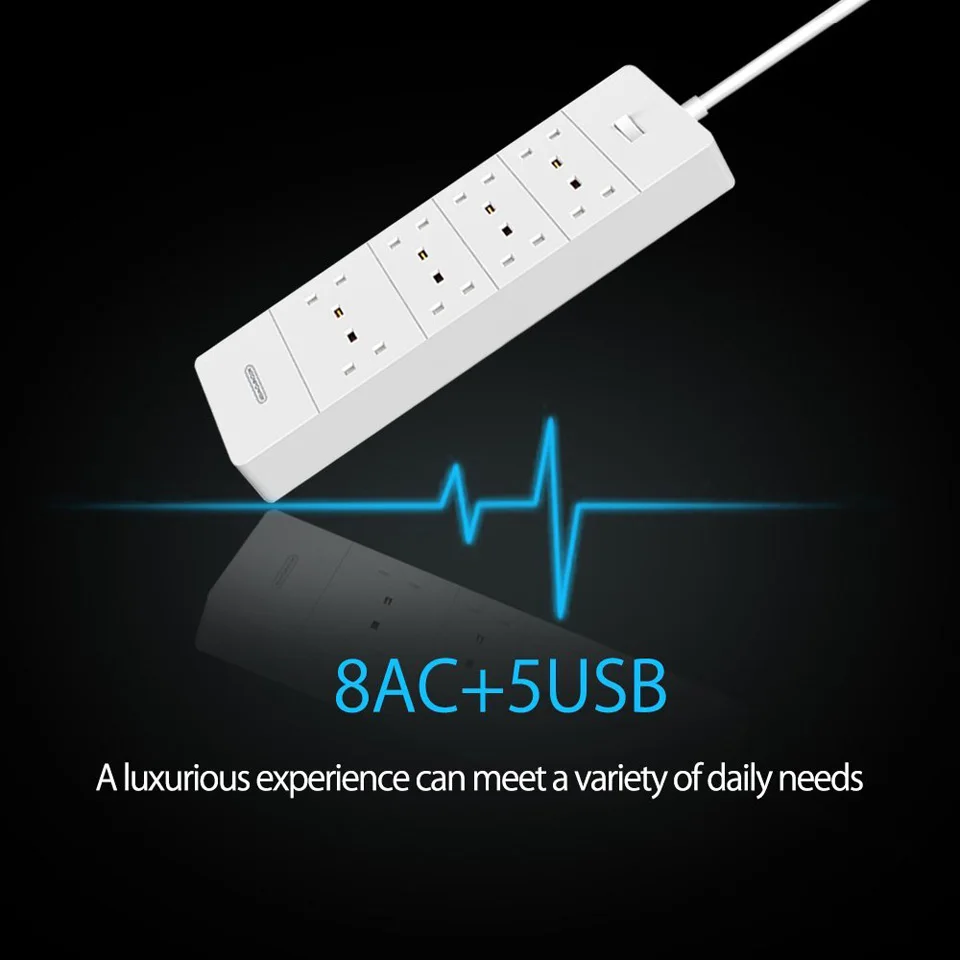 NTON POWER HPC UK Электрический Штекерный разъем USB Power Strip 8 AC 3250W защита от перегрузки 4