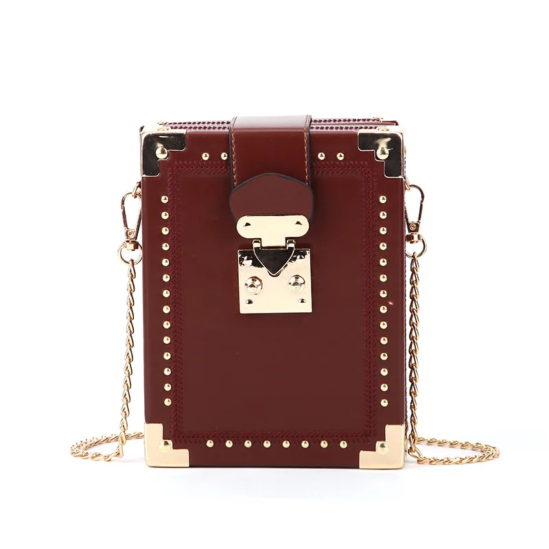 

Women Bag Retro Rivet Small Square Box Single Shoulder Chain Lock Lady Bolsa Feminina Handbag Famous Brand Clutch Messenger Pu