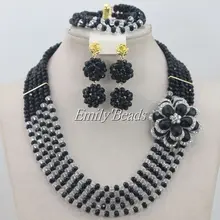 Костюм в африканском стиле, комплекты ювелирных изделий, черный/прозрачный белый нигерийский Свадебный ожерелье, браслет, серьги, набор,, AIJ293