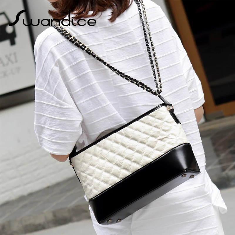 Original Aged & Smooth Cow Leather Double Chain Quilting Lattice Hobos