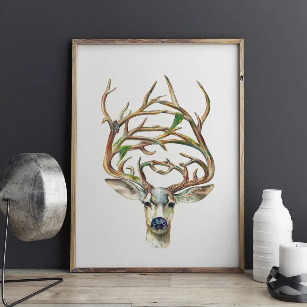 Watercolor Deer Head Art Print Nursery Poster Antler Painting Nursery