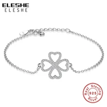 ELESHE, 925 пробы, серебряный браслет для женщин, серебряная цепочка, CZ, клевер, сердце, очаровательный браслет для женщин, романтическое свадебное ювелирное изделие