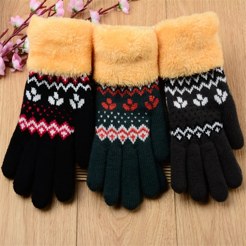 

Coral Fleece Jacquard Knit Screen Touch Keep Warm Thick Flower Fashion Winter Adult Woman Gloves Mittens Accessories-DQC