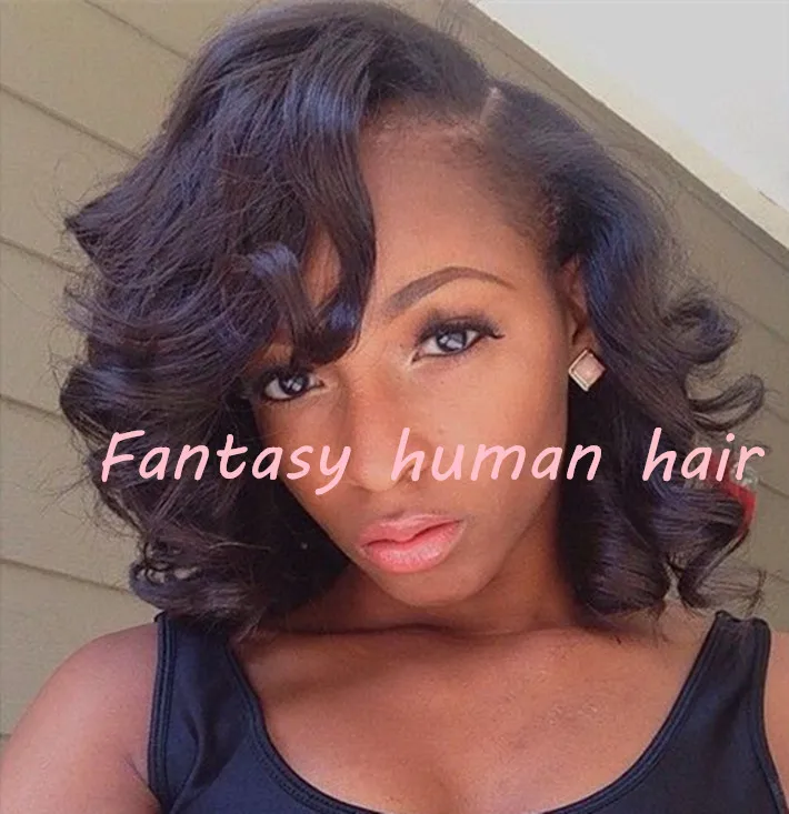 Virgin Brazilian Hair Glueless Full Lace Human Bob Wigs For Black