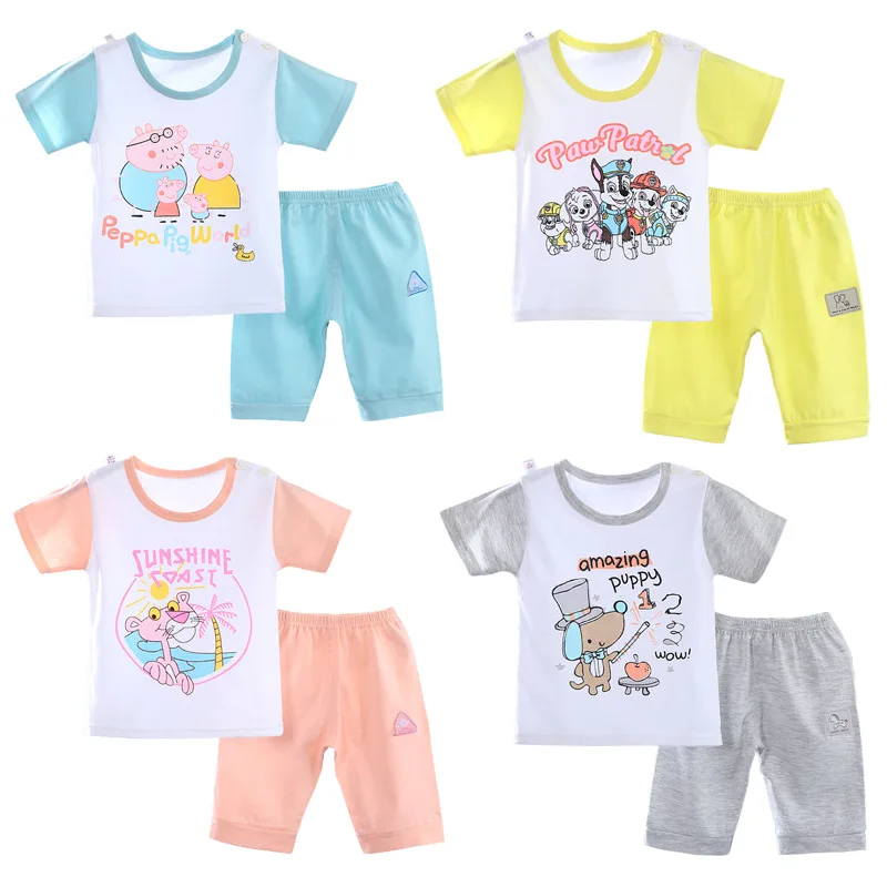

Children'S Summer T-Shirt New Cotton Printed Half-Sleeve Seven-Minute Pants Two-Piece Baby T-Shirt Suit For Boys And Girls