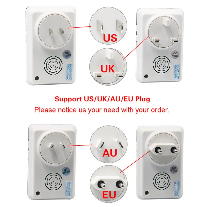 Wholesales Saful Waterproof Touch LED Door Bell EU/US Plug Wireless DoorBell kits 1 Push Doorbells Button+2 Receivers No Battery