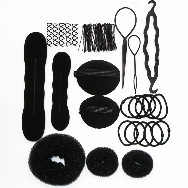 

1Set Sponge Disk Hair Pull Hair Pin Clips Elastic Headband Rubber Band Scrunchy Bun Maker Hair Styling Tools Weave Braid