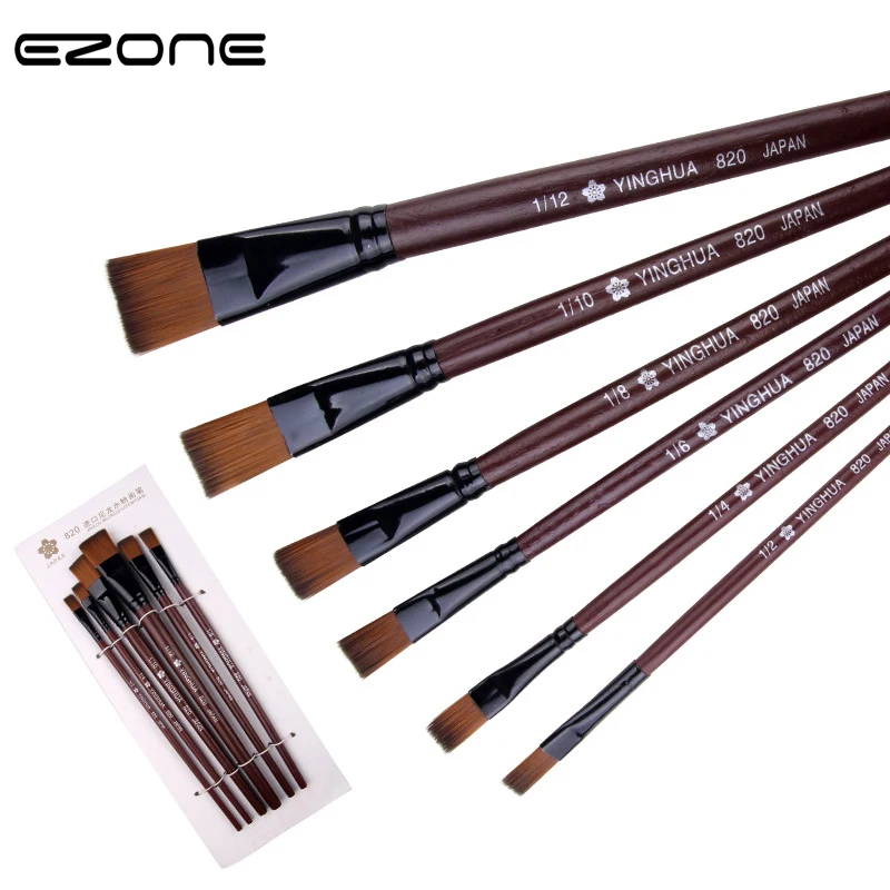 Beste EZONE Creatieve Bruin Schilderen Borstel Nylon Haar Pen Waterbrush Platte Tip Acryl Gouache Aquarel Olieverf Art Gereedschap Supply