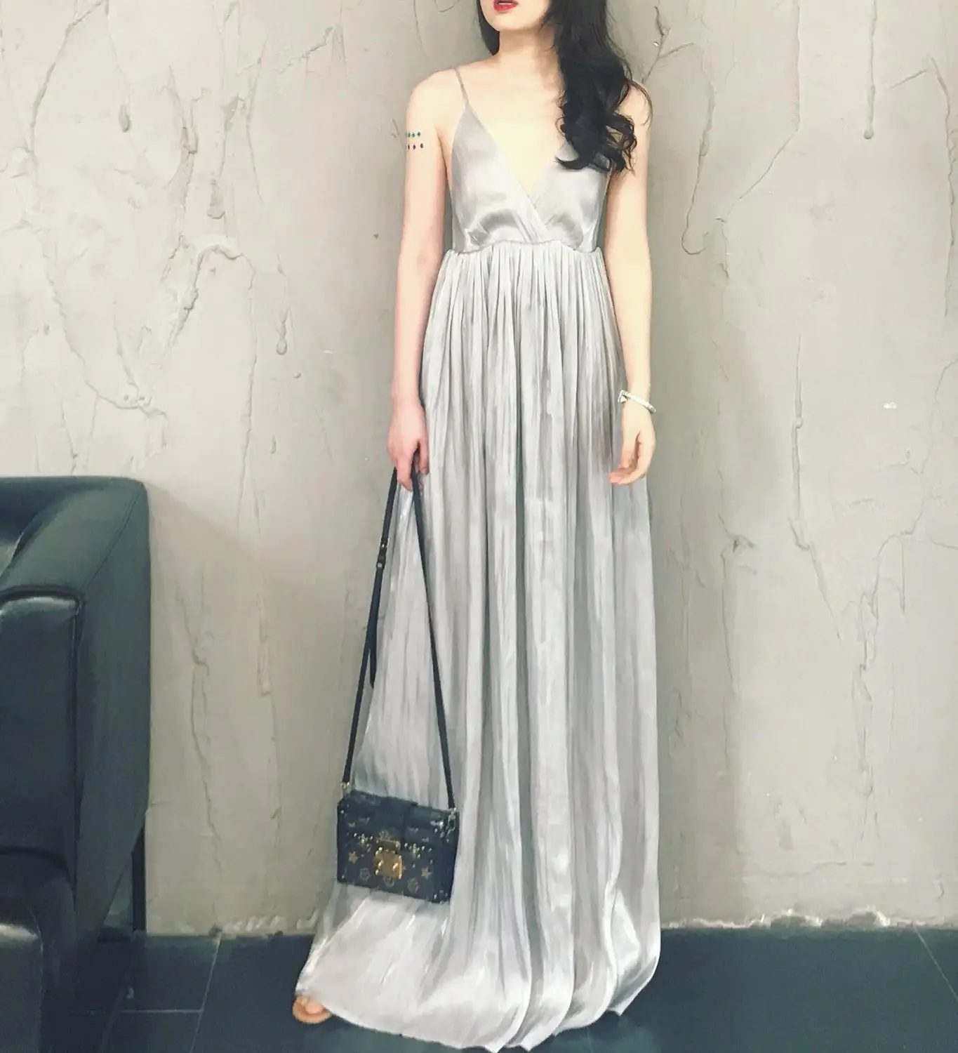 

Vestidos 2019 Summer Women Sexy Slit Satin Maxi V Neck Sleeveless Beach Dresses Ladies Casual Loose Long Maxi Party Dress Wrap D