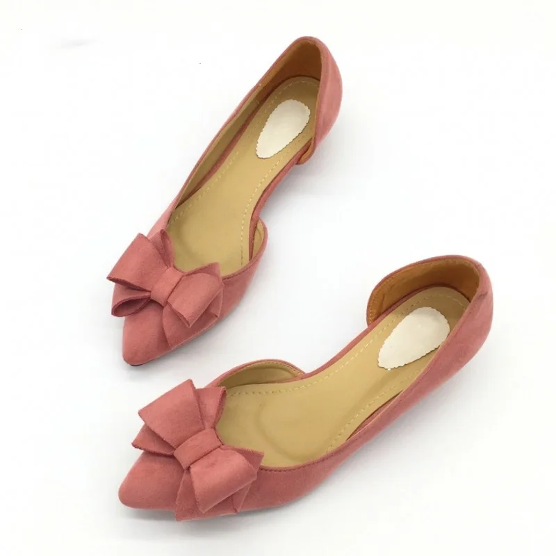 SNURULANSexy/женские туфли-лодочки D'Orsay на низком каблуке с острым носком; женские туфли из флока на низком каблуке без застежки с бантом; женские тонкие туфли; E644