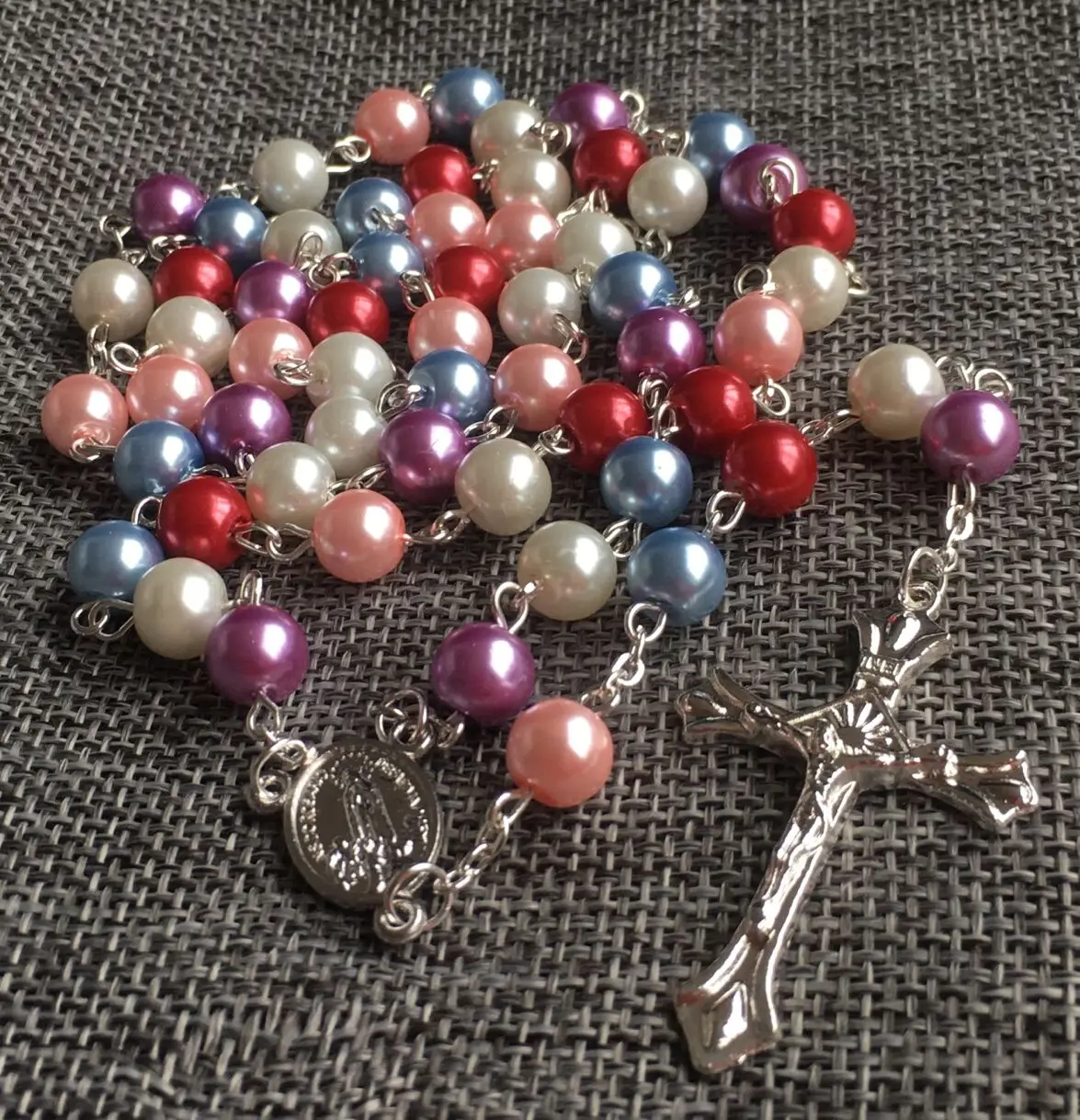 8mm glass Imitation pearl bead rosario,pearl rosary, pink bead rosary