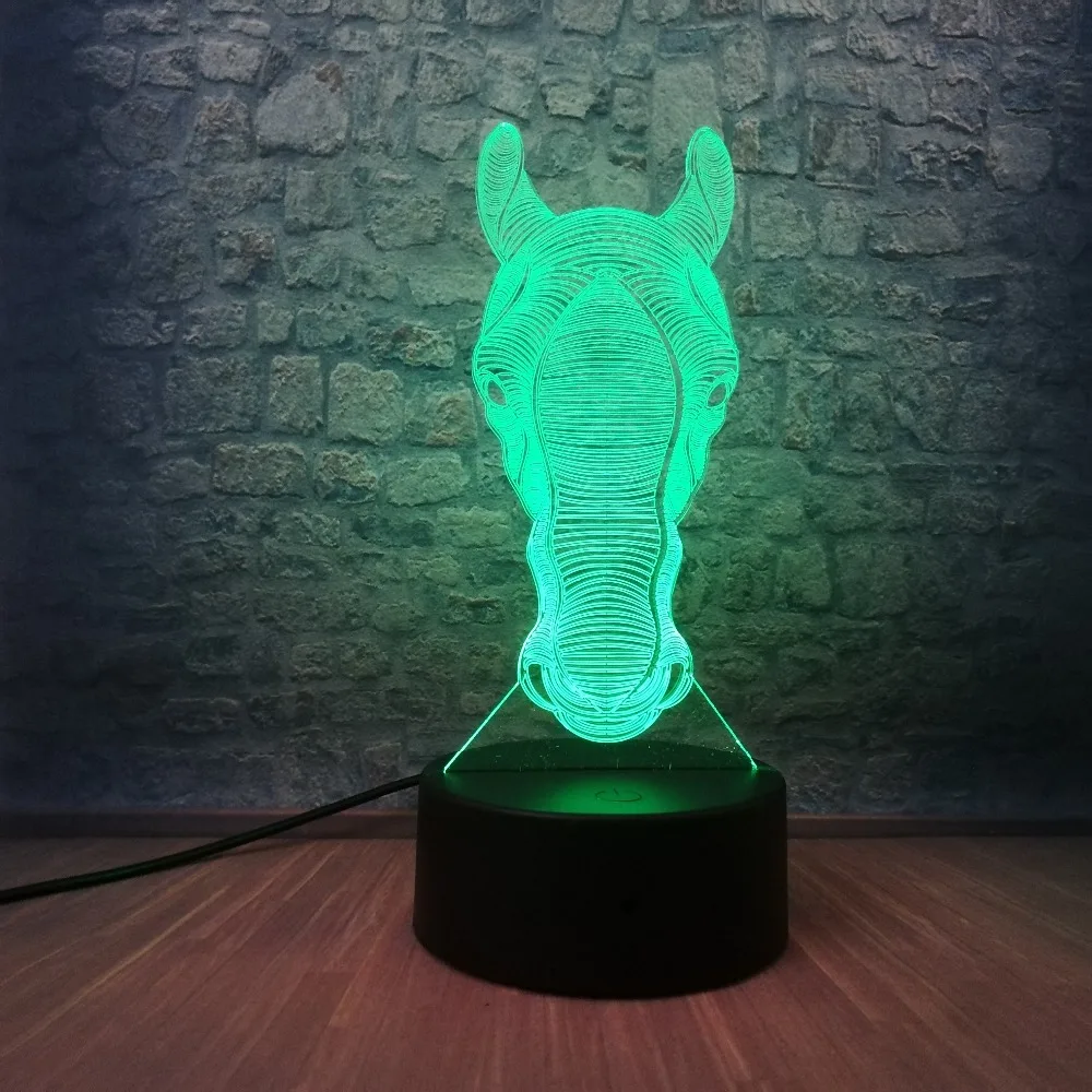 Новинка настольная лампа с изображением животных люки голова лошади 3D Ночной