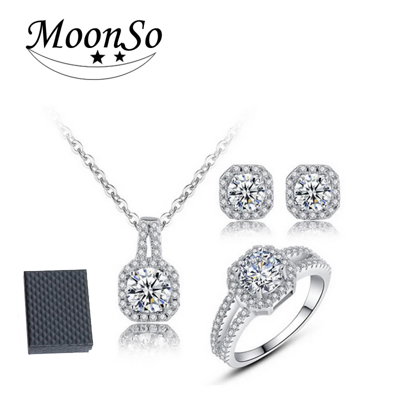 

solid 925 Sterling Silver Jewelry Engagement ring necklace pendant for Wedding Bridal Jewelry for women stud earring J1104