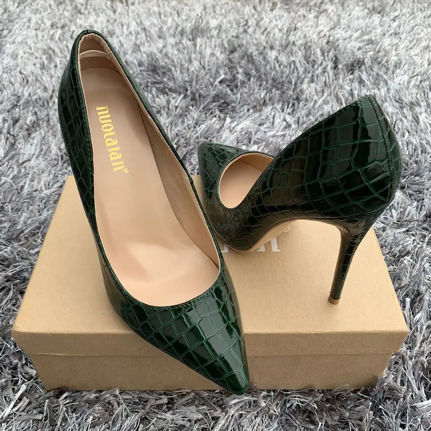 Модные пикантные женские туфли-лодочки зеленого цвета туфли на шпильке с острым носком женские туфли из лакированной кожи на высоком каблуке 12 см, 10 см, 8 см