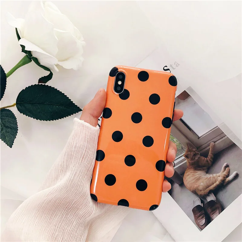 

Fashion Wave Point Phone Case For iphone X Case For iphone 6 6S 7 8 Plus Retro Orange Back Cover Luxury Glossy Soft Cases Capa