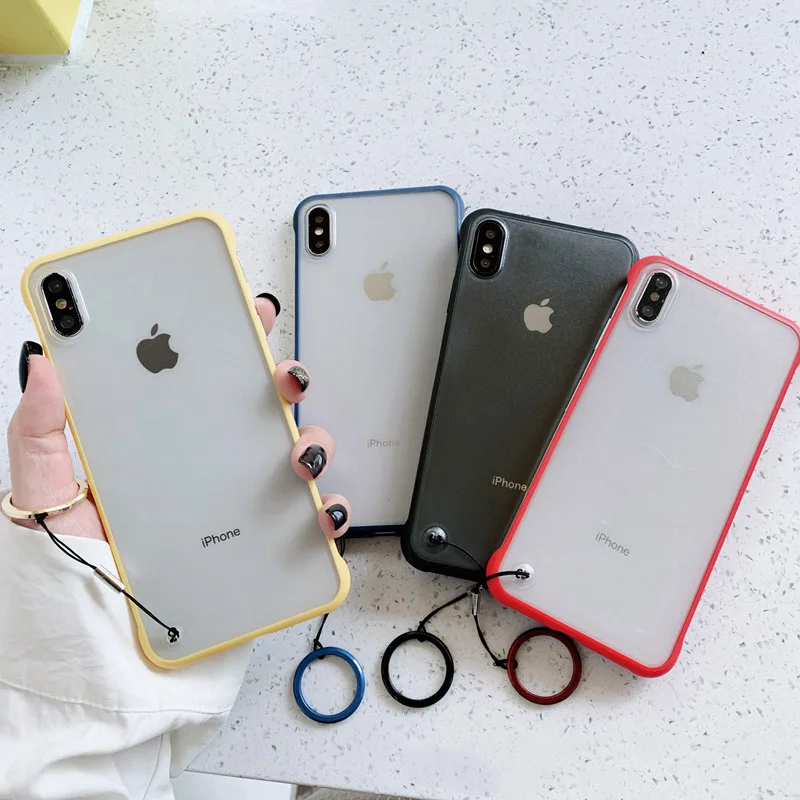 

Simple Transparent Frameless Matte Case For iPhone 6 7 6S 8 Plus Hard Phone Cover For iPhone X XS Max XR With Finger Ring Coque