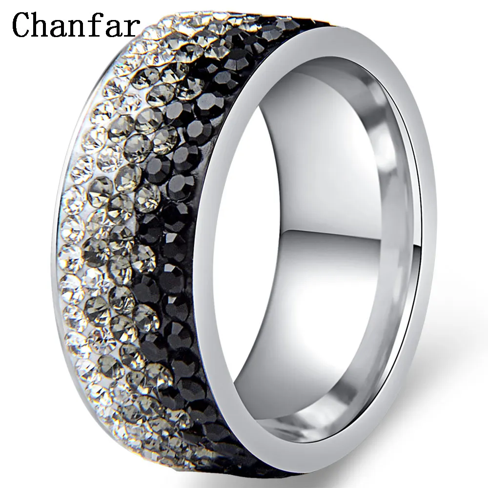 Chanfar 6 7 8 9 10 sizes Hot Sale Elegant AAA Crystal Ring Love Charm Stainless Steel Rings For Women Female Male Jewelry