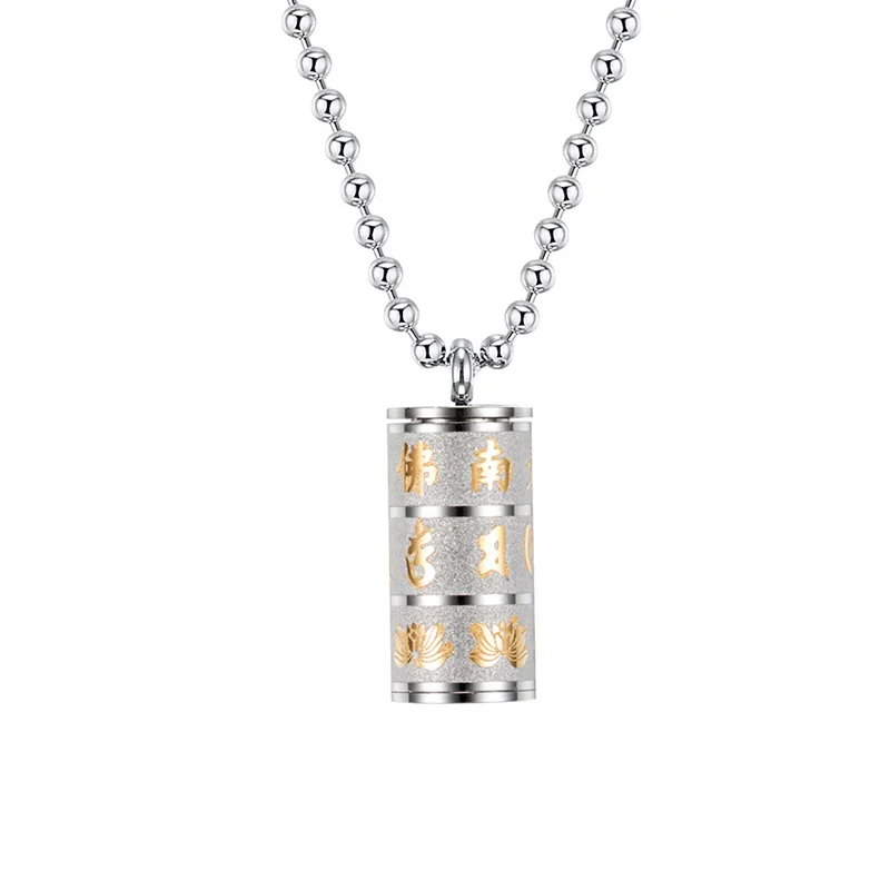 

Small titanium steel pill box mini rotating six-word mantra necklace pendant tube sealed medicine bottle storage container