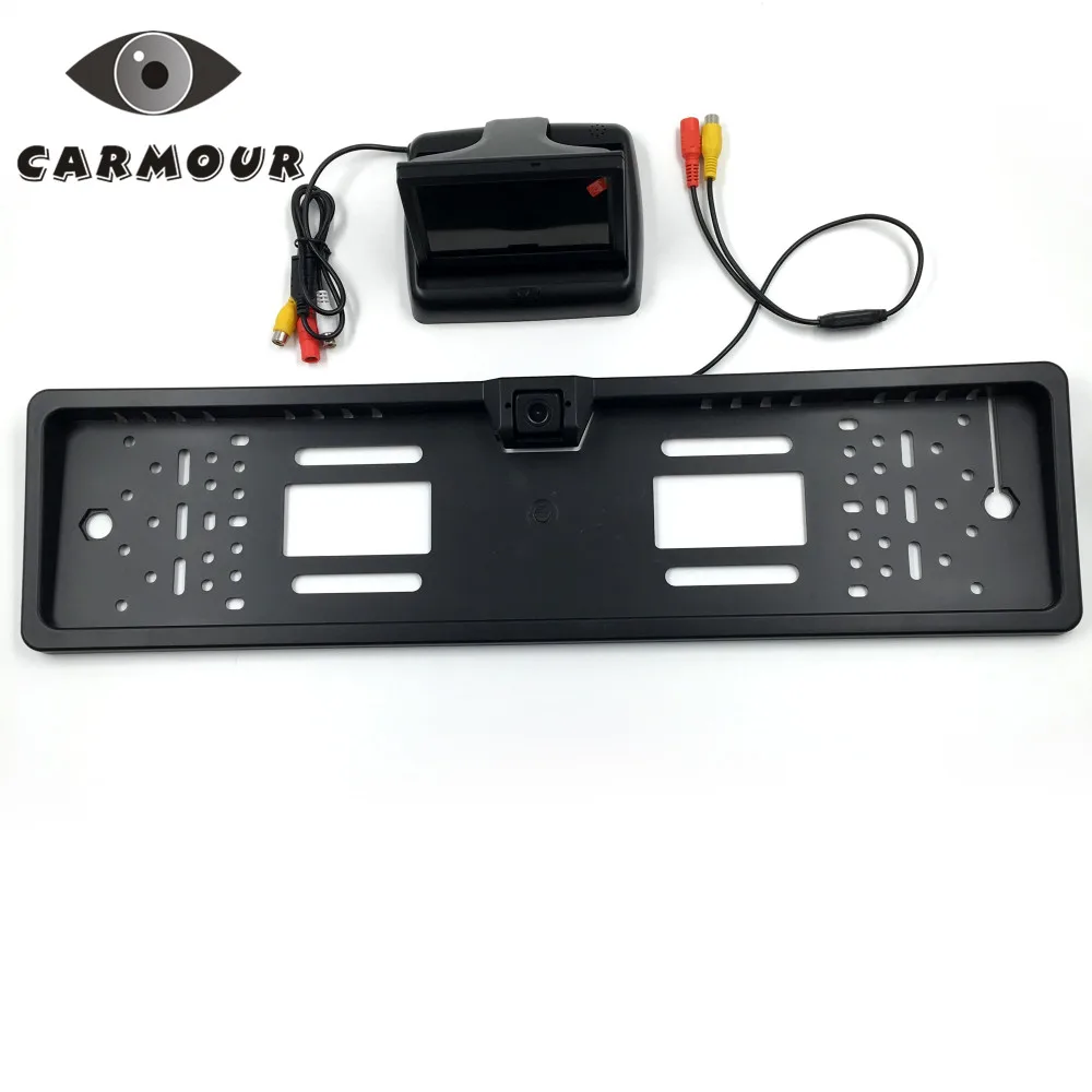 

CARMOUR 4.3 inch Foldable Digital TFT LCD Backup Monitor + Car License Plate Frame Rear View Camera for European