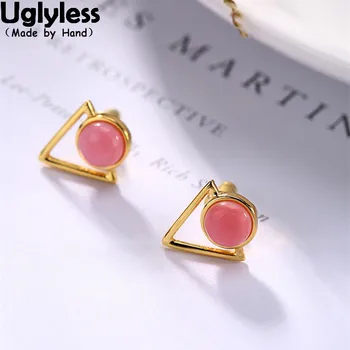 

Uglyless Real 925 Sterling Silver Natural Sweet Pink Shell Studs Earrings Women Geometric Bijoux Beauty Triangle Brincos Jewelry