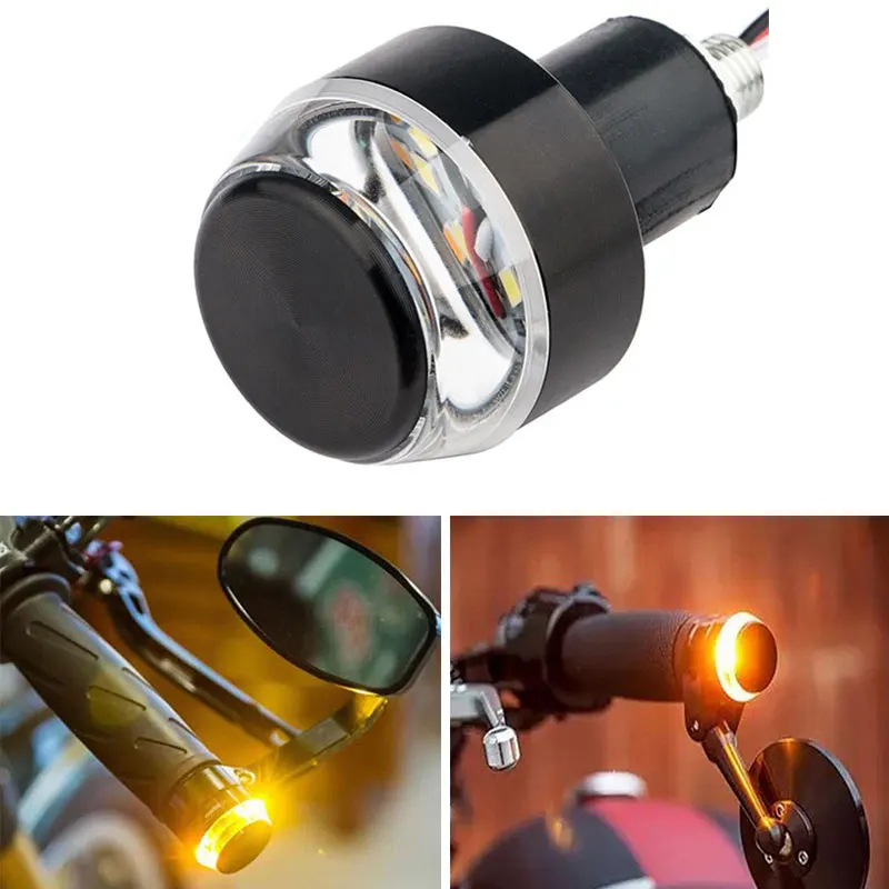 

1 LED Motorcycle Handlebar End Turn Signal Light 22mm Indicator Flasher Handle Bar Blinker Side Marker Lamp Accessories