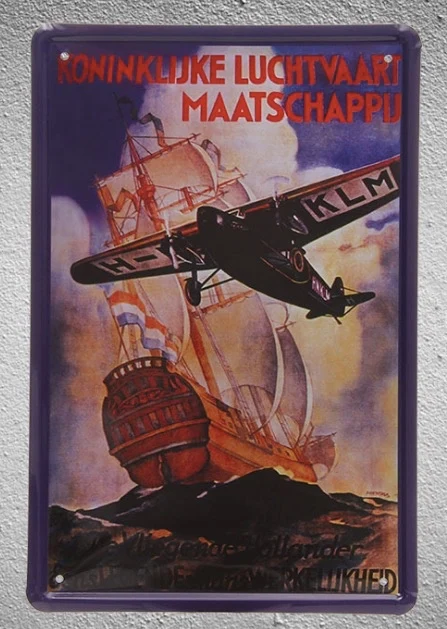 

1 Plane KLM Ship Sea Aviation War Flying Artist Tin Plate Sign wall man cave Decoration Art Poster metal vintage home
