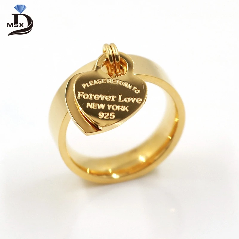Rings for Charm Love-Pendant-Ring Gold-Plating Stainless-Steel Double-Hearts Women Luxury