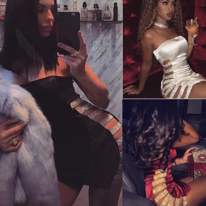 Сексуальное платье без бретелек Для женщин блесток Bodycon рукавов Клубная одежда
