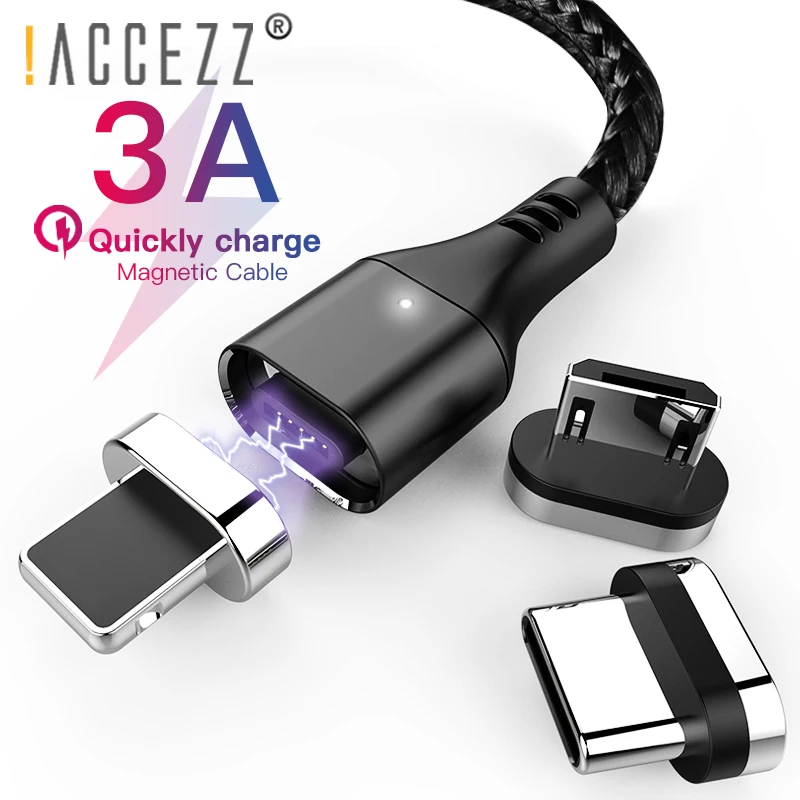 ! ACCEZZ 3 в 1 Магнитный зарядный кабель освещение для iPhone XS XR Max Micro USB Type C Huawei Xiaomi Samsung