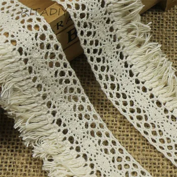 

10 Yards/Lot 4cm Diy Handmade Patchwork Cotton Tassels Lace Ribbon Beige Color Cotton Lace Trim Cotton Lace MWY04009-LS