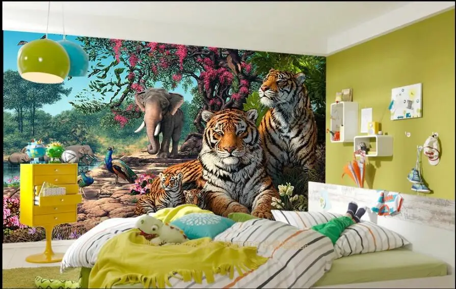 

WDBH 3d photo wallpaper custom mural Forest animal tiger elephant oil painting living room home decor 3d wall murals wallpaper