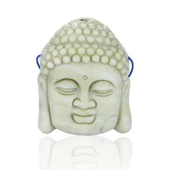 

Natural Serpentine Buddha Head Pendant Bead,49x39x14mm,44.62g