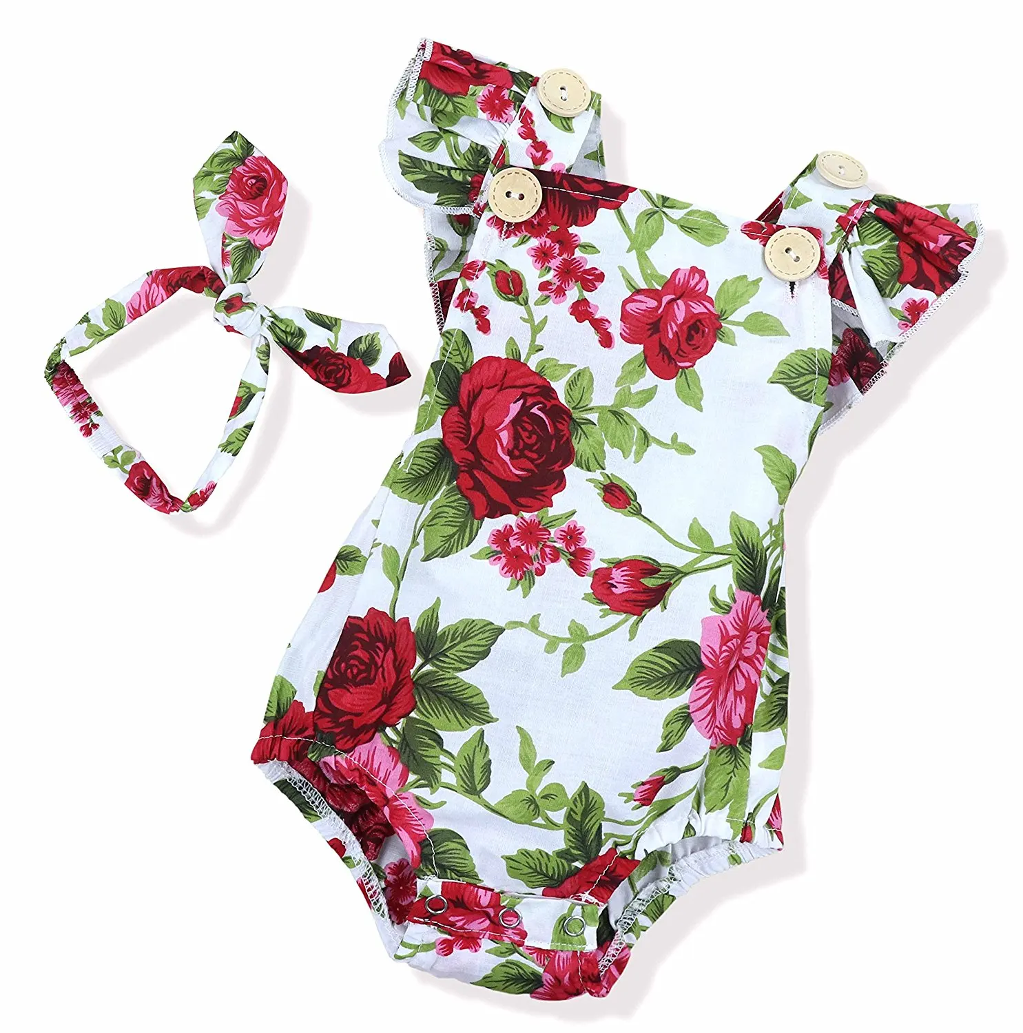 

HI&JUBER Newborn Kids Baby Girls Clothes Floral Jumpsuit Romper Playsuit + Headband Outfits