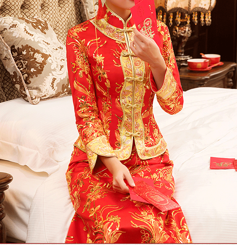2018 китайское традиционное свадебное платье Cheongsam красный Qipao длинные Восточный стиль платья Китай магазин одежды Chinees Jurkje