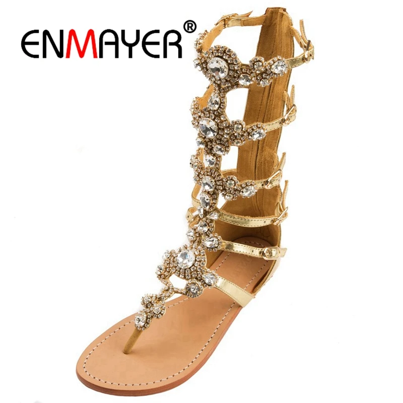 flat gladiator sandals with rhinestones