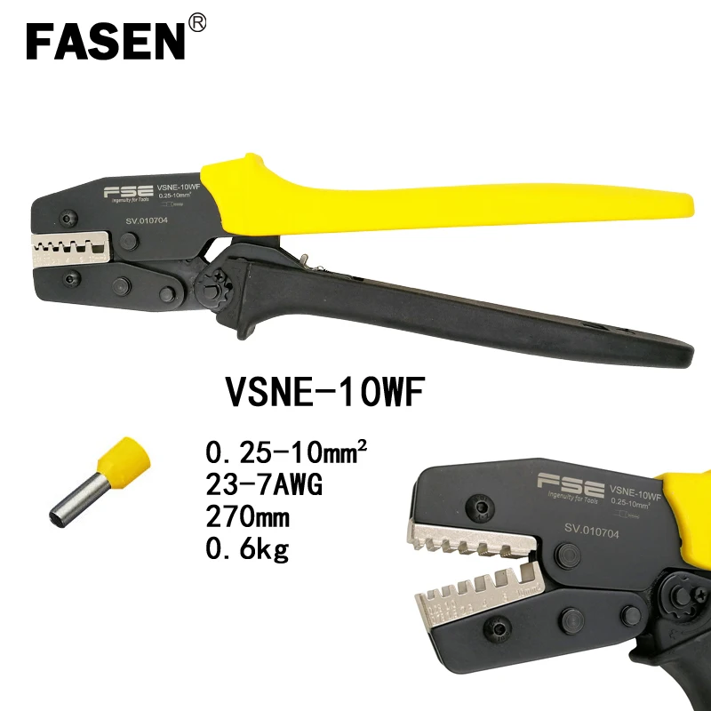 

FASEN VSNE-10WF crimping pliers 0.25-10mm2 23-7AWG for ferrules tube terminals 270mm lengthen labor saving brand tools