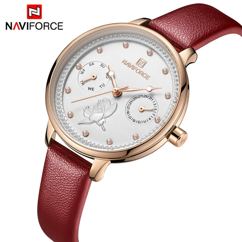 Часы NAVIFORCE женские модные кварцевые кожаные с датой недели повседневные 30 м