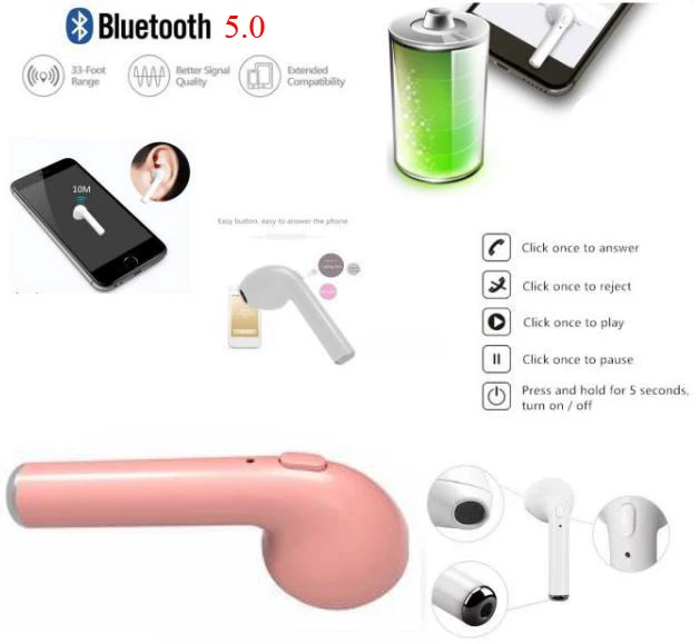 I7s Bluetooth наушники беспроводные спортивные гарнитура с микрофоном для Apple IPhone x xiaomi