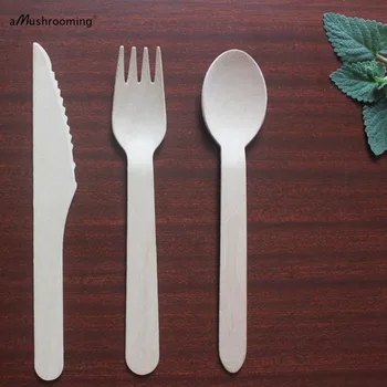 

Wooden Disposable Cutlery Serving Spoons Forks Knives Set Biodegradable Flatware for Birthday Wedding Christening Occasions