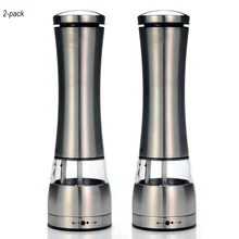 На батарейках из нержавеющей стали соль и набор мельниц для соли и перца-керамические шлифовщики с огнями и регулируемая крупнота(упаковка из 2